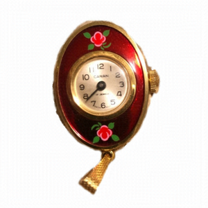 Vtg 60s caran bubble enamel pendant watch 17 jewels hand painted flowers